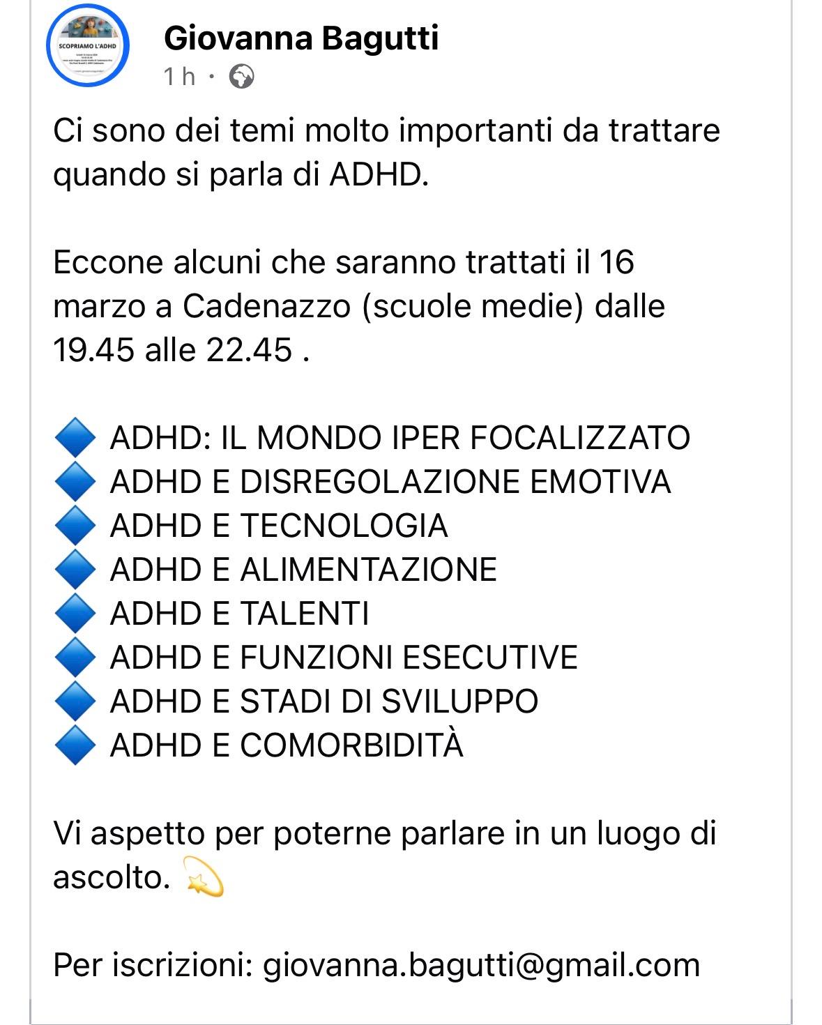 ADHD: Serata informativa a Cadenazzo