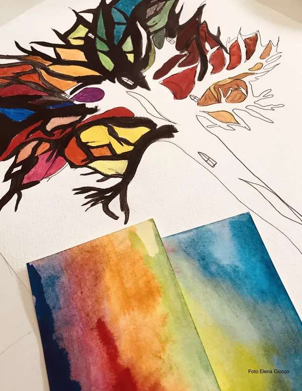 Colore e linea si incontrano in un albero