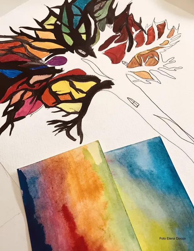 Colore e linea si incontrano in un albero